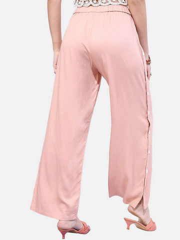 Women's Solid Buttoned Wide Leg Pant