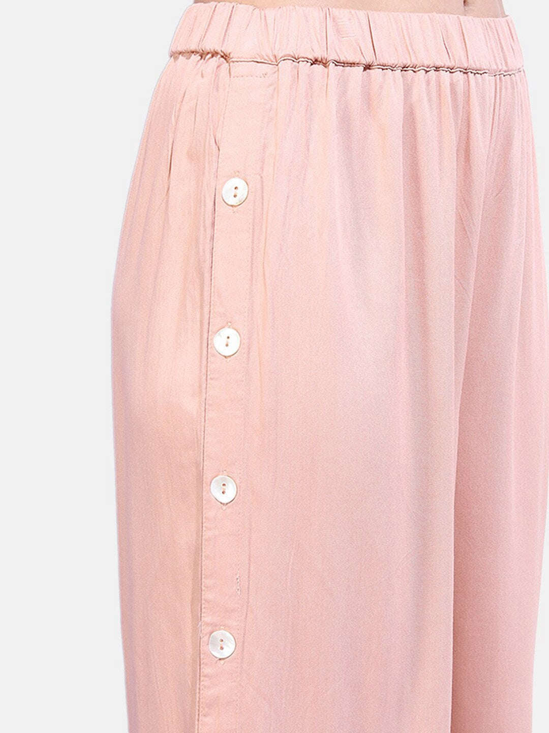 Women's Solid Buttoned Wide Leg Pant