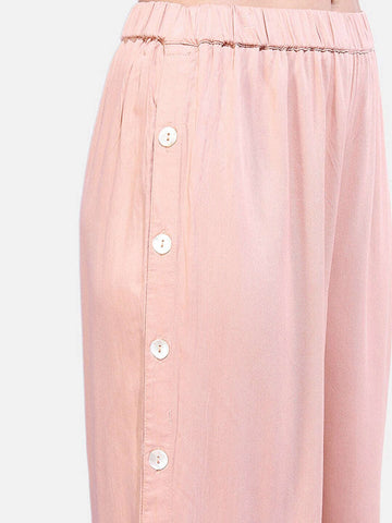 Women's Solid Buttoned Wide Leg Pant