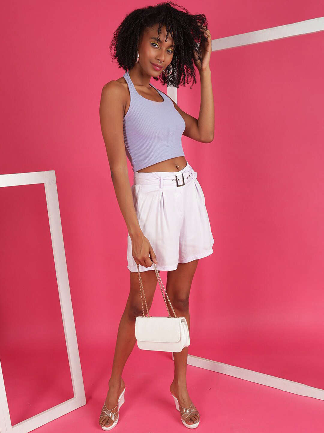 Women's Solid Belted Shorts