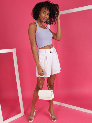 Women's Solid Belted Shorts