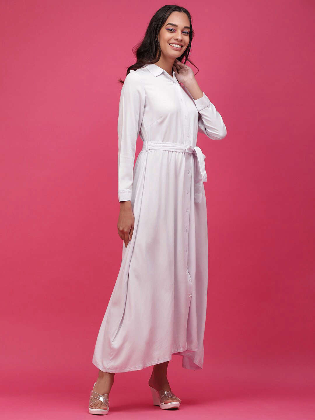 Women's Solid Long Shirt Dress