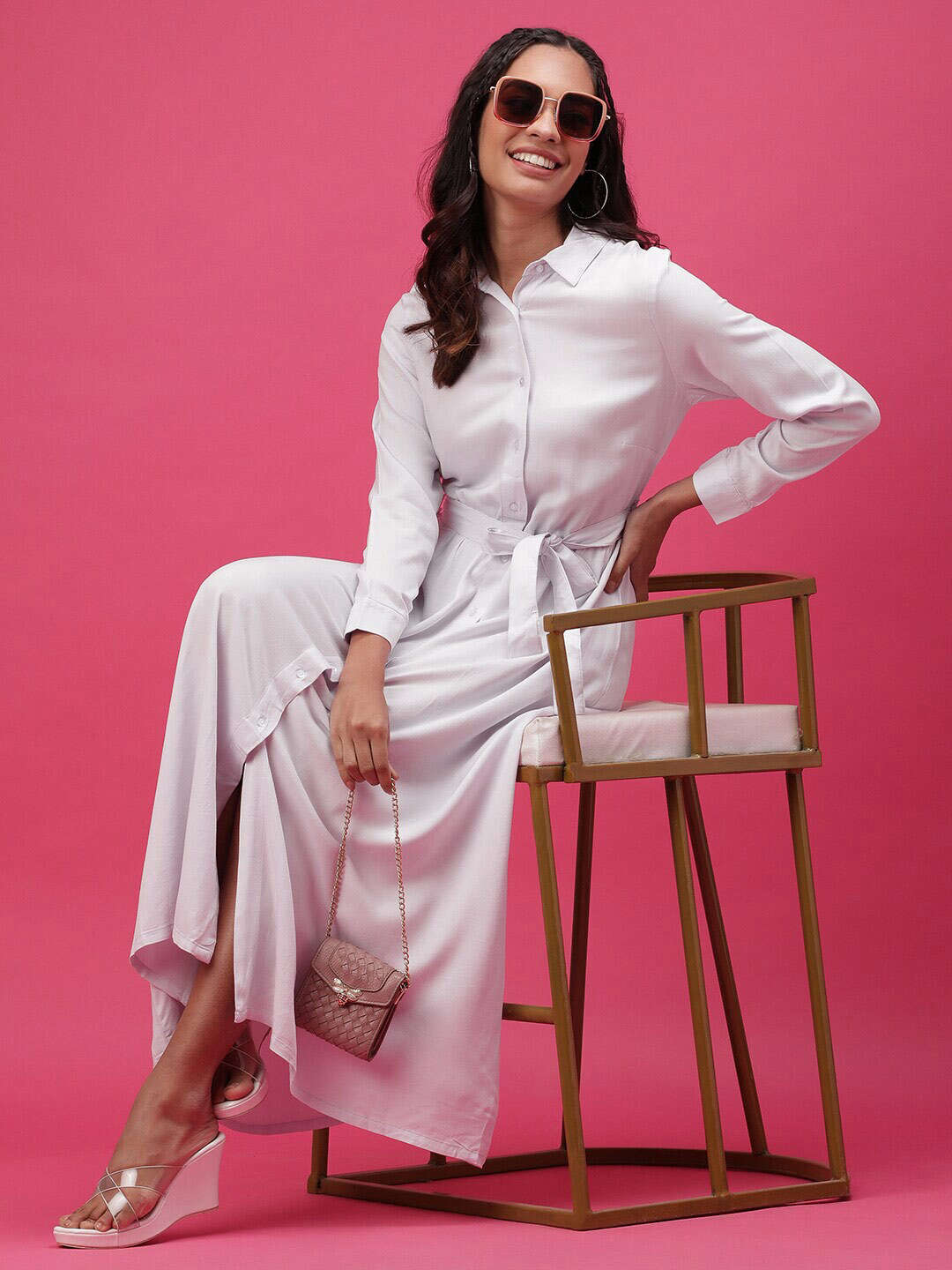 Women's Solid Long Shirt Dress