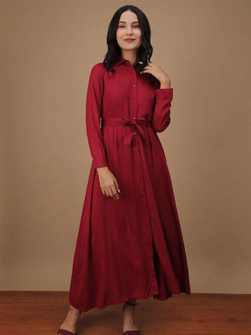 Women's Solid Long Shirt Dress