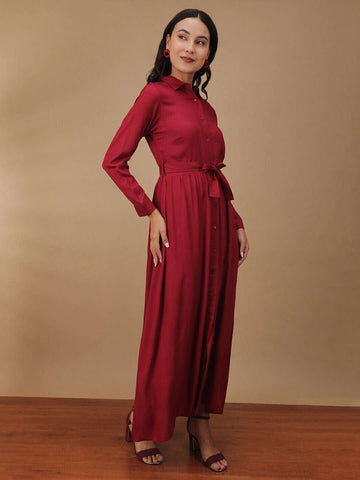 Women's Solid Long Shirt Dress