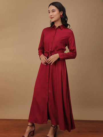 Women's Solid Long Shirt Dress