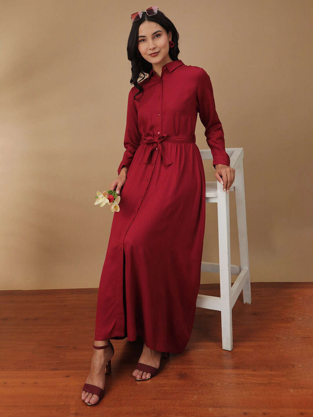 Women's Solid Long Shirt Dress