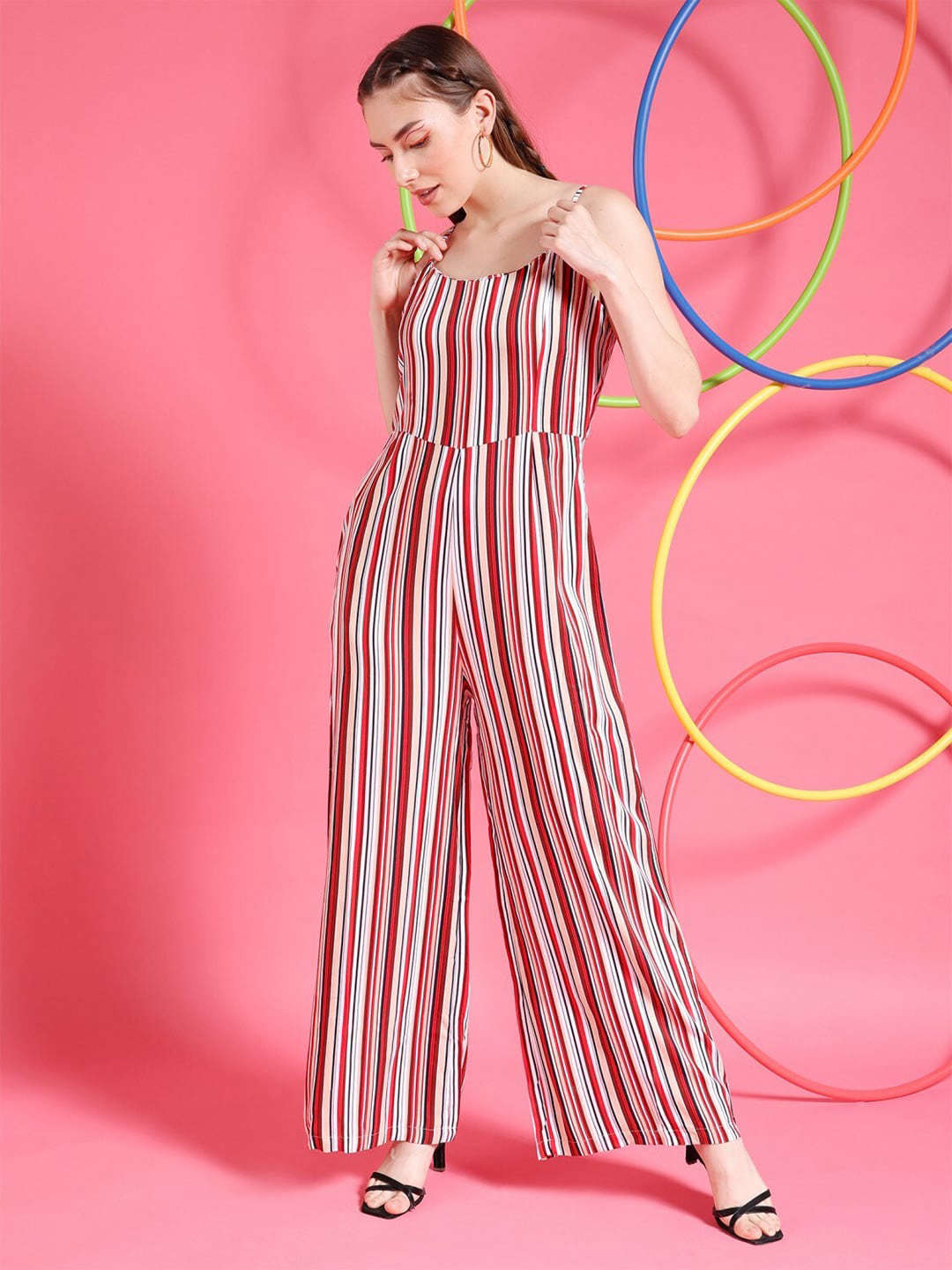 Women's Strappy Striped Jumpsuit