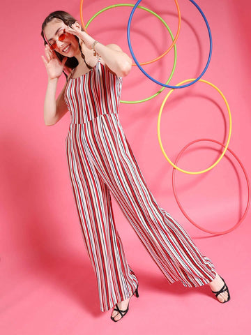 Women's Strappy Striped Jumpsuit