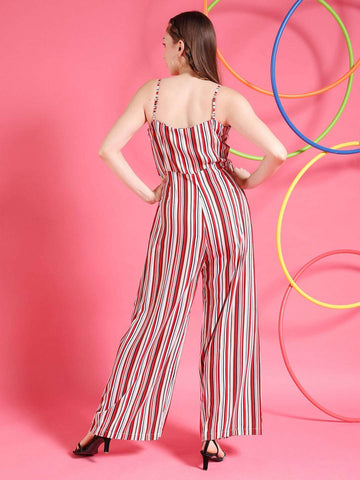 Women's Strappy Striped Jumpsuit