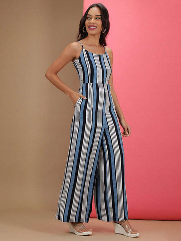 Women's Strappy Striped Jumpsuit