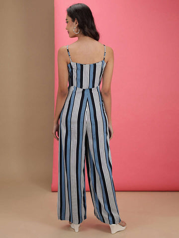 Women's Strappy Striped Jumpsuit
