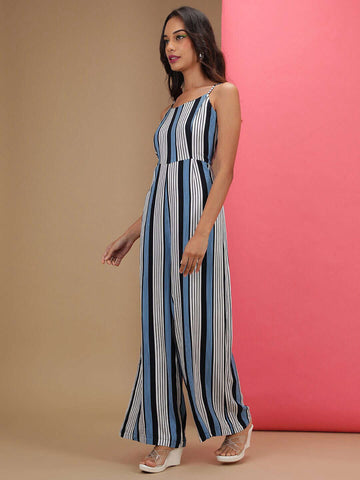 Women's Strappy Striped Jumpsuit