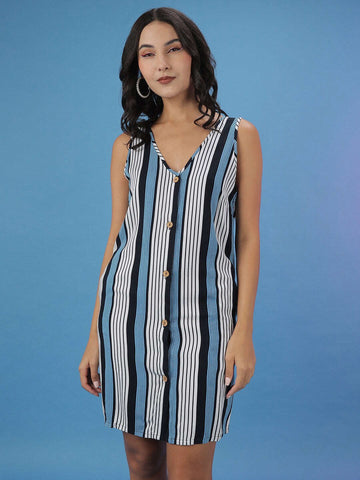 Women's Printed Striped A-Line Dress