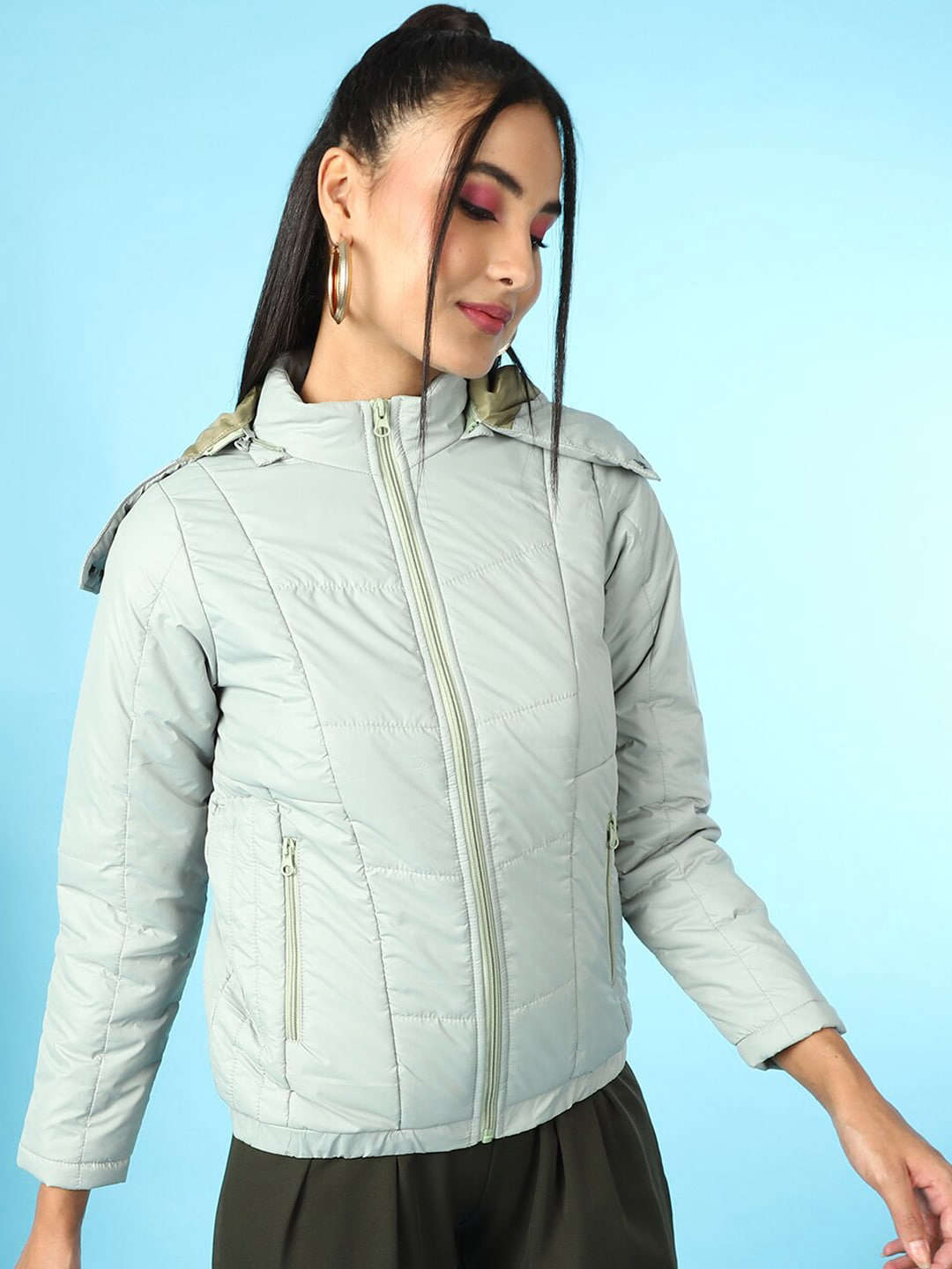 Women's Quilted Hooded Jacket With Faux Fur