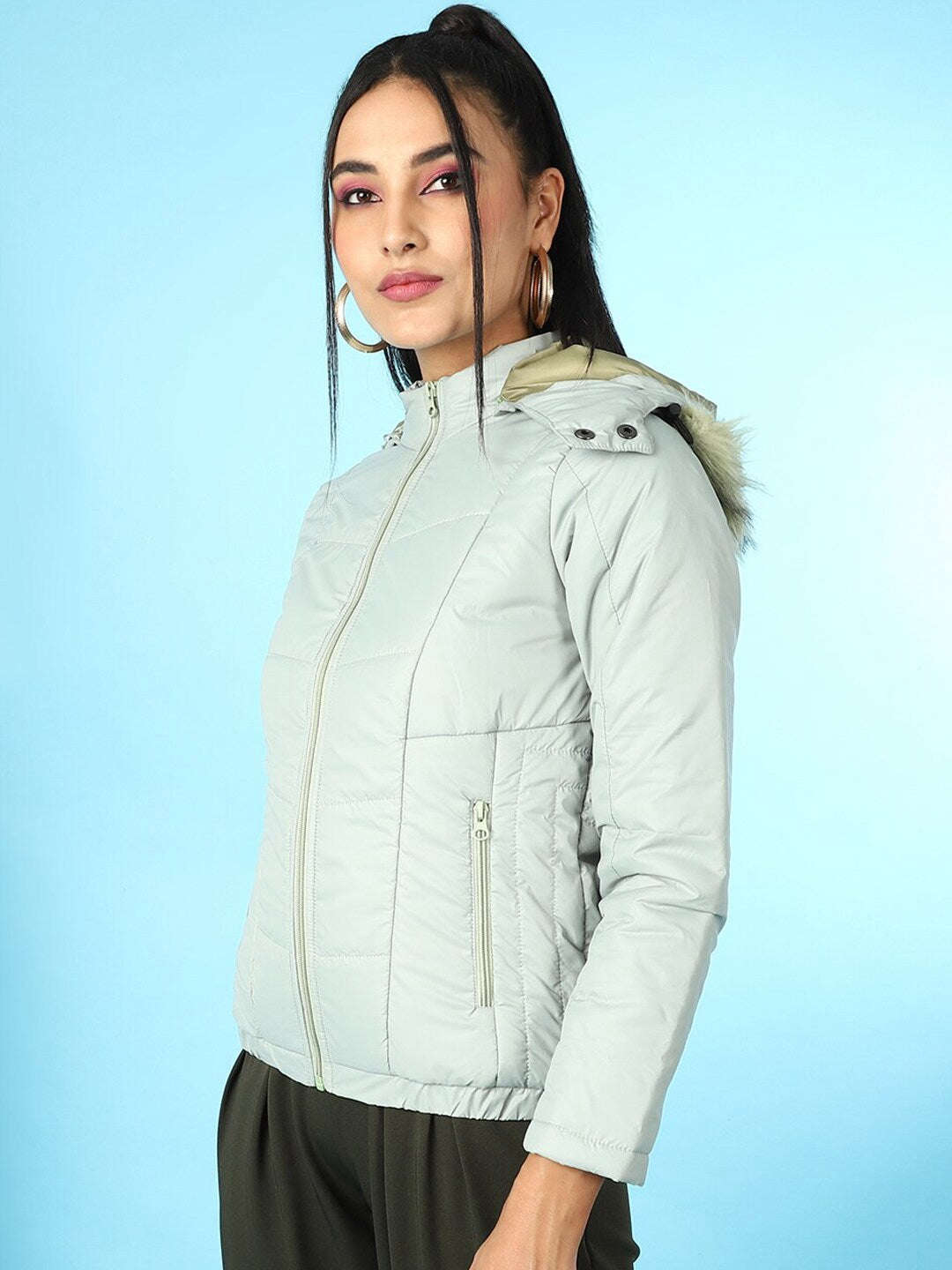 Women's Quilted Hooded Jacket With Faux Fur
