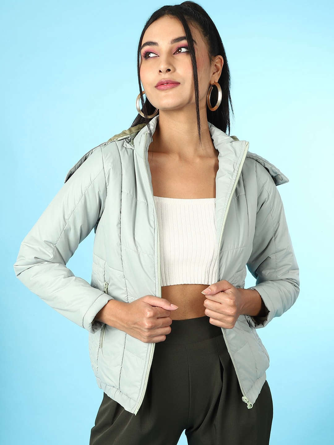 Women's Quilted Hooded Jacket With Faux Fur