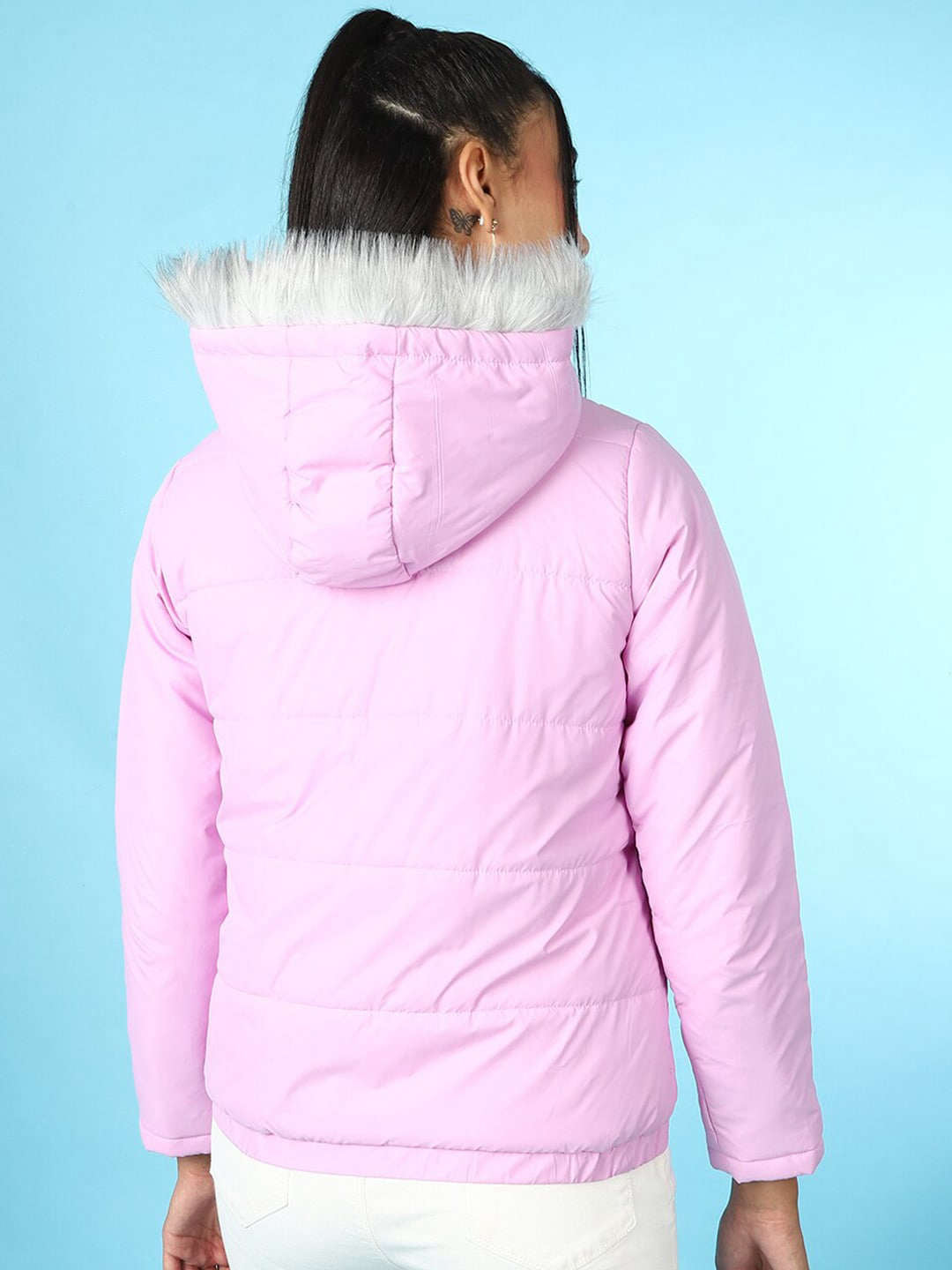 Women's Quilted Hooded Jacket With Faux Fur