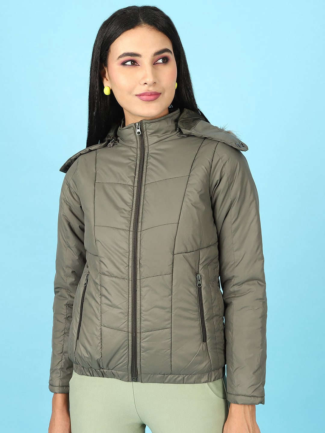 Women's Quilted Hooded Jacket With Faux Fur