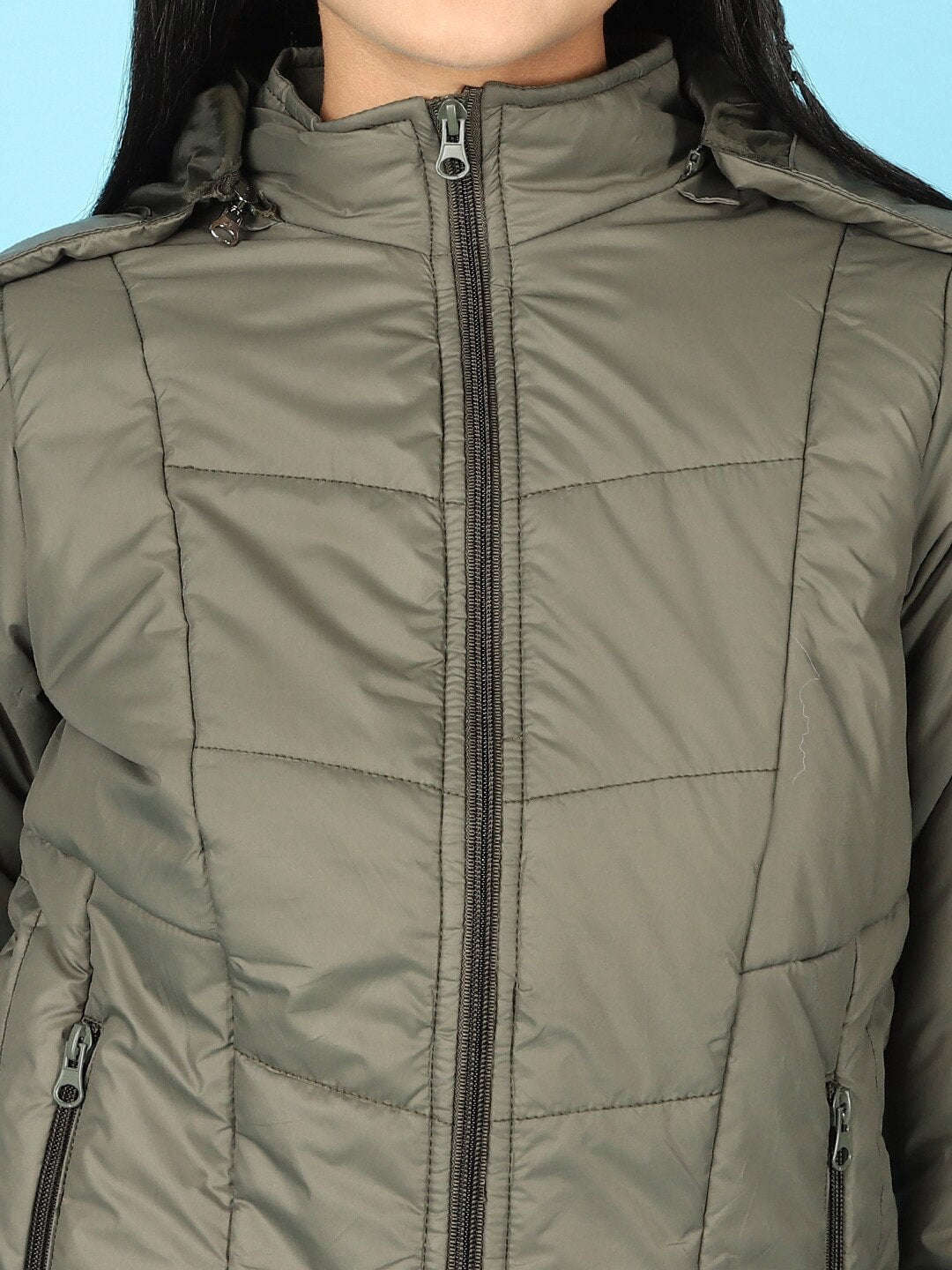 Women's Quilted Hooded Jacket With Faux Fur