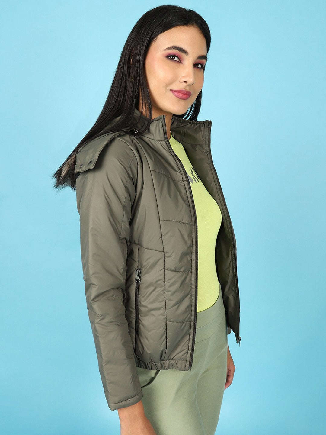 Women's Quilted Hooded Jacket With Faux Fur