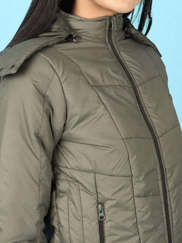 Women's Quilted Hooded Jacket With Faux Fur