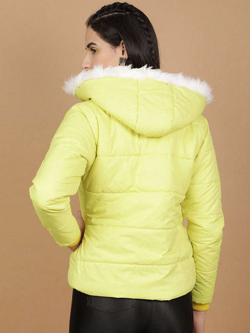 Women's Shaped Puffer Jacket With Fur Insert At Hood