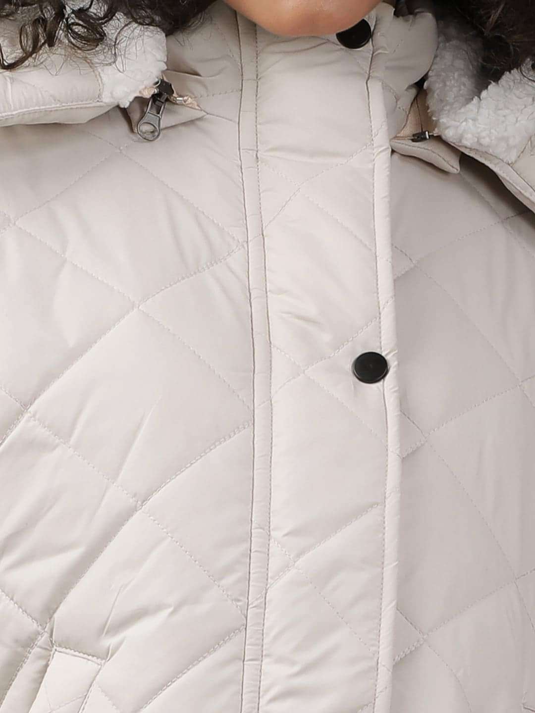Women's Curved Jacket With Sherpa Lining At Hood