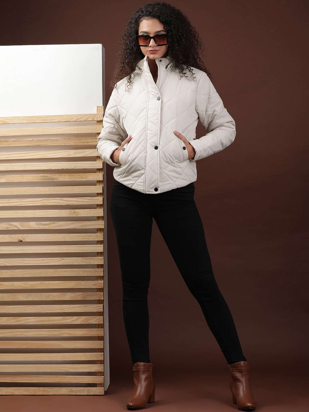 Women's Curved Jacket With Sherpa Lining At Hood