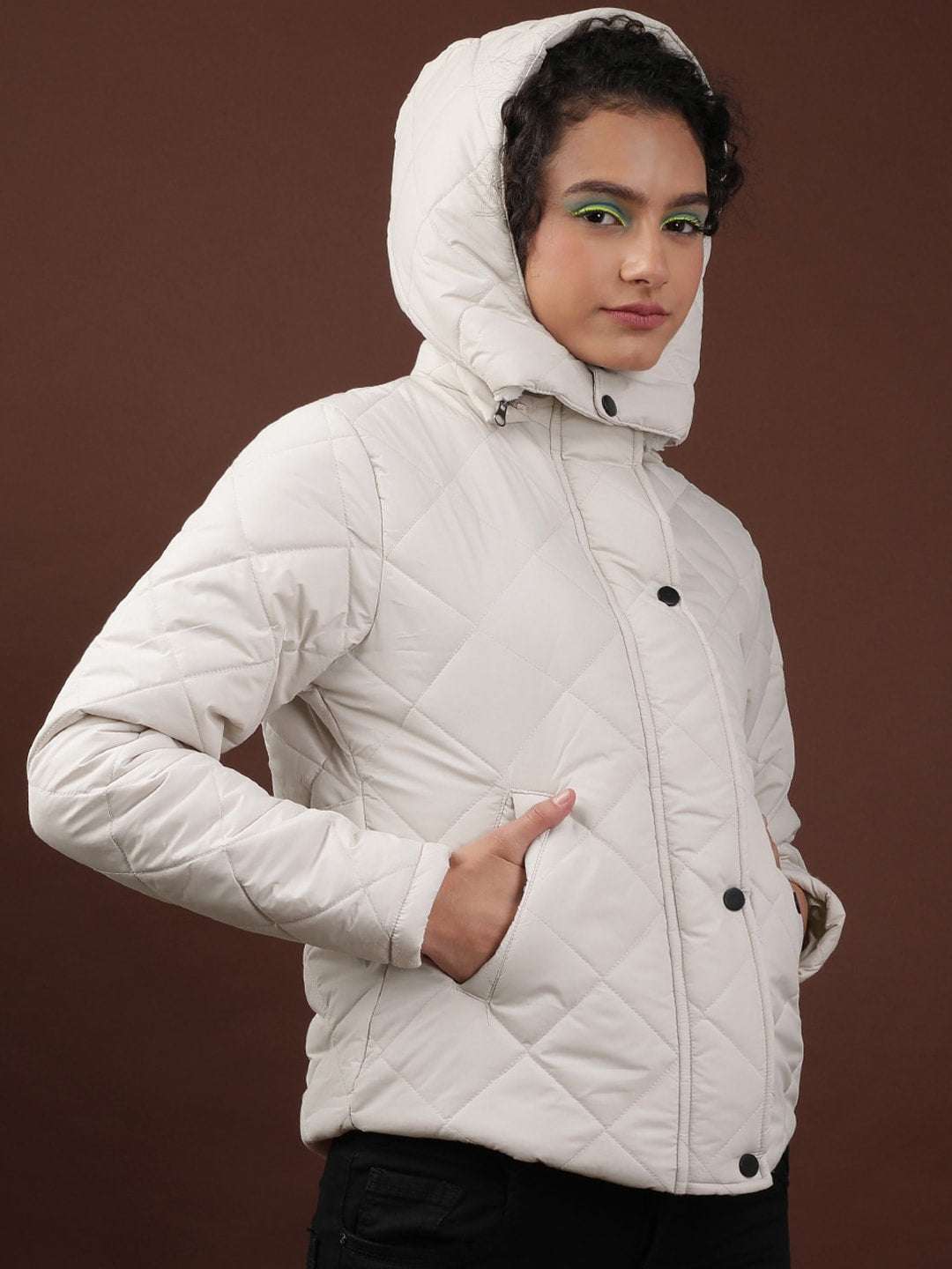 Women's Curved Jacket With Sherpa Lining At Hood
