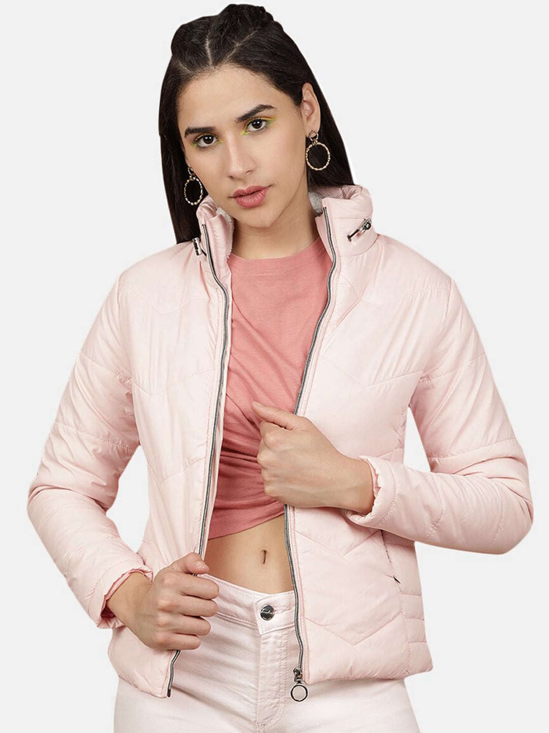 Women's High Neck Zip Front Puffer Jacket