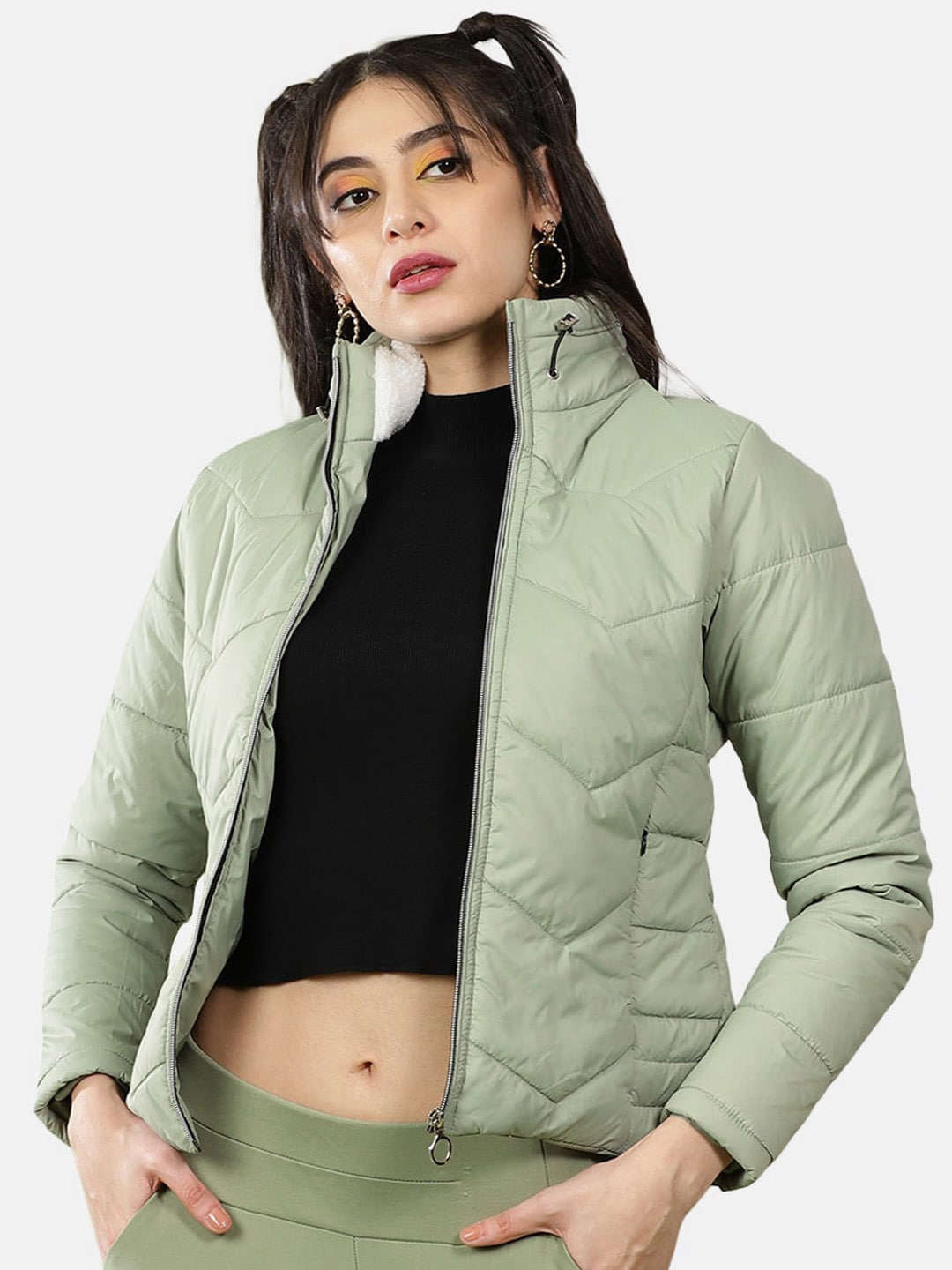 Women's High Neck Zip Front Puffer Jacket