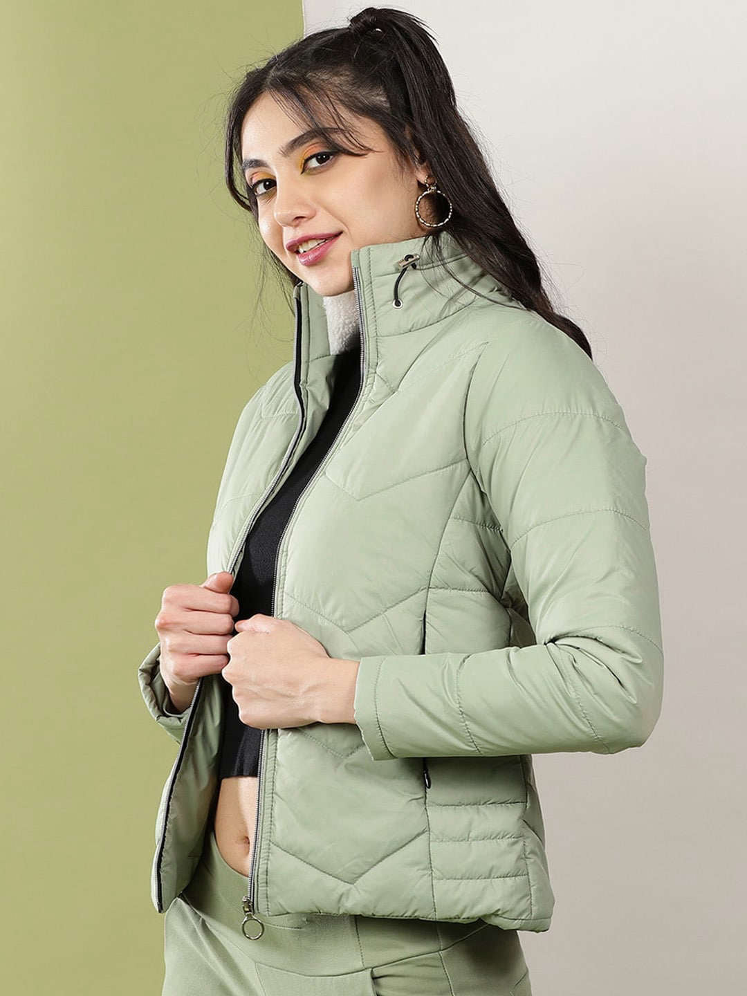 Women's High Neck Zip Front Puffer Jacket