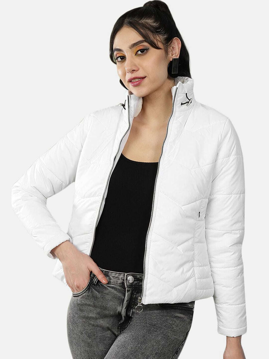 Women's High Neck Zip Front Puffer Jacket
