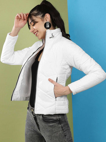 Women's High Neck Zip Front Puffer Jacket