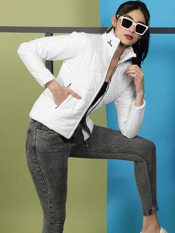 Women's High Neck Zip Front Puffer Jacket