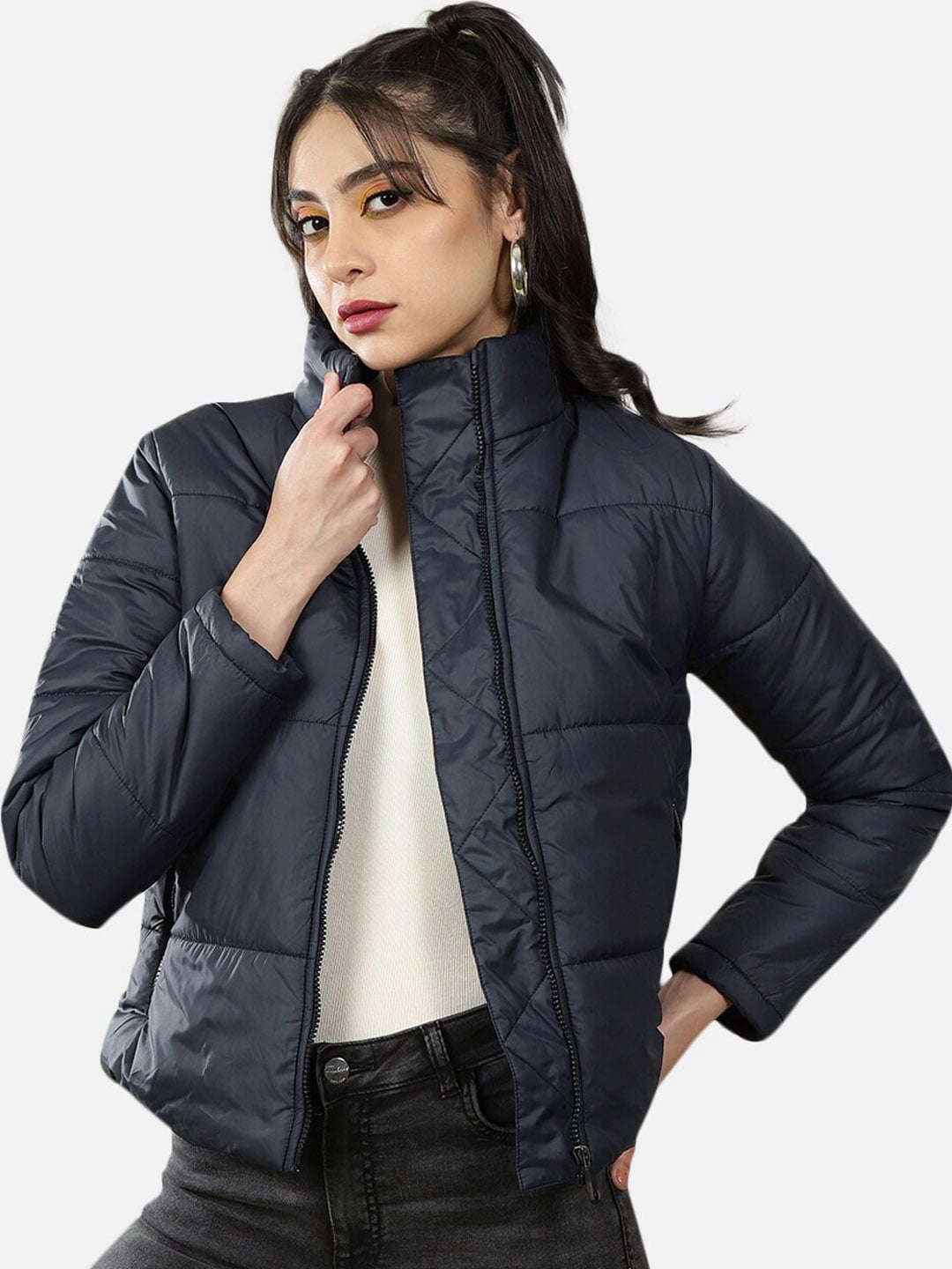 Women's High Neck Curved Jacket