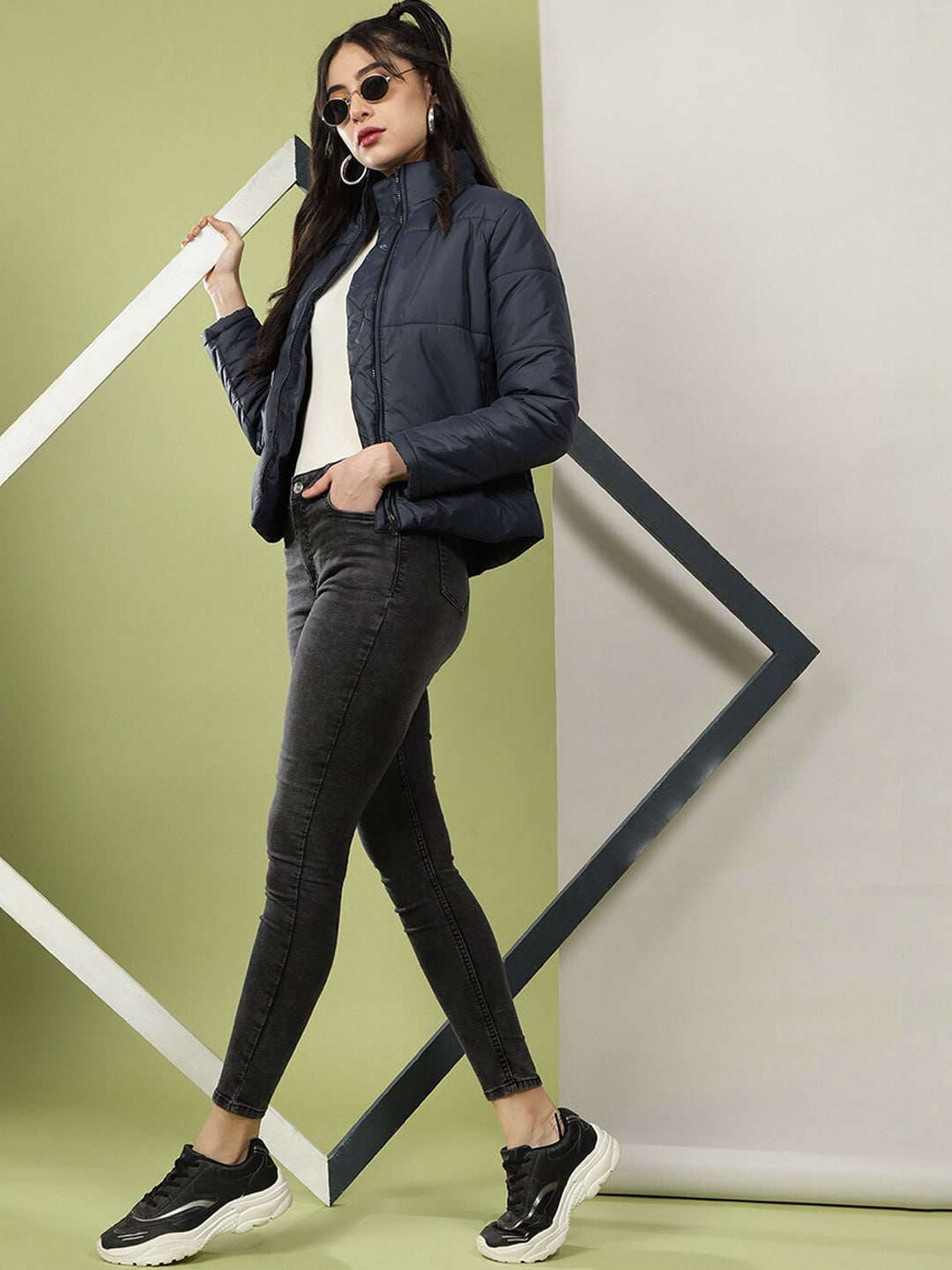 Women's High Neck Curved Jacket