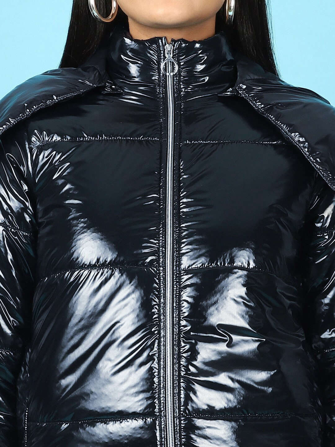 Women's Metallic Jacket With Detachable Hood