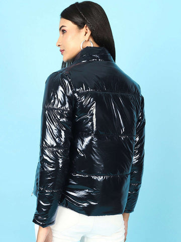 Women's Metallic Jacket With Detachable Hood