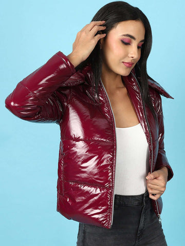 Women's Metallic Jacket With Detachable Hood