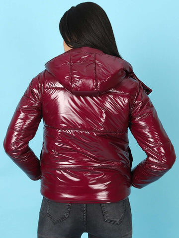Women's Metallic Jacket With Detachable Hood