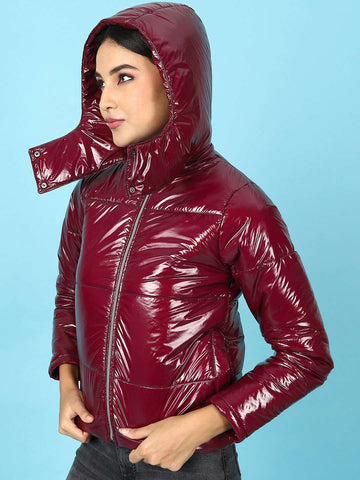 Women's Metallic Jacket With Detachable Hood