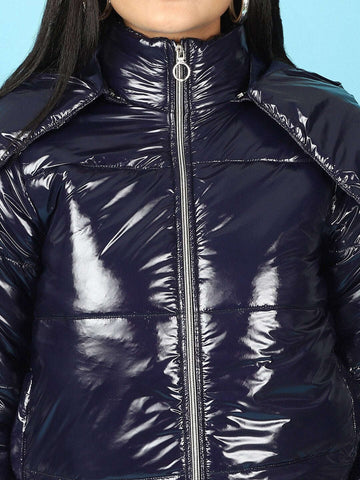 Women's Metallic Jacket With Detachable Hood