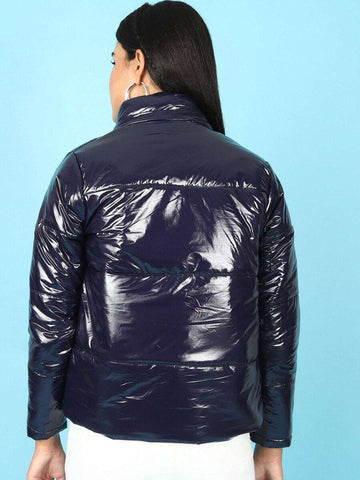 Women's Metallic Jacket With Detachable Hood