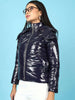 Women's Metallic Jacket With Detachable Hood