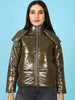 Women's Metallic Jacket With Detachable Hood