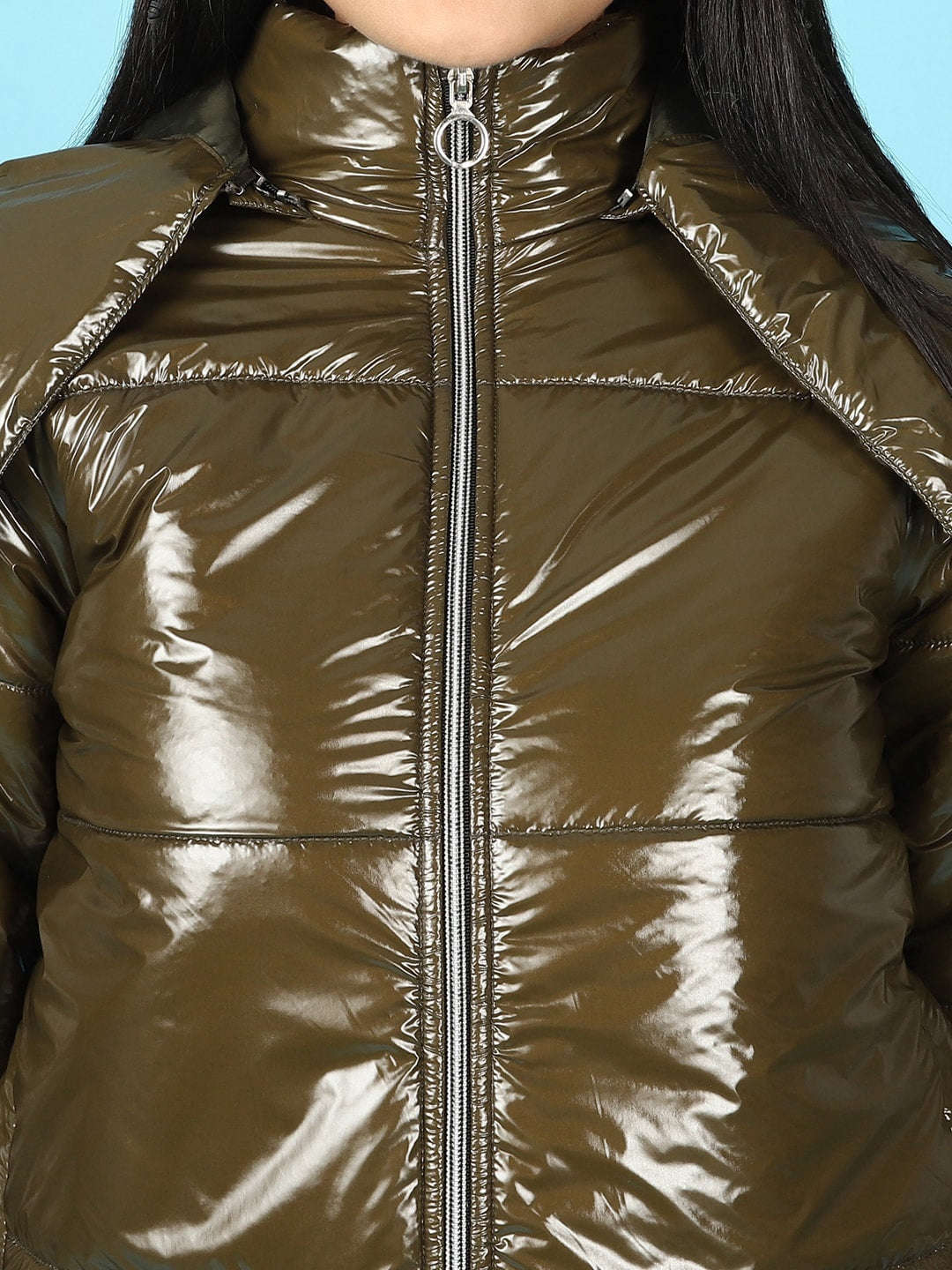 Women's Metallic Jacket With Detachable Hood