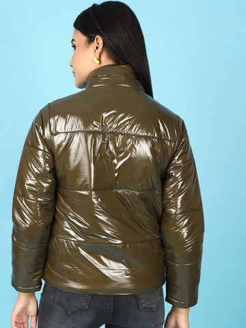 Women's Metallic Jacket With Detachable Hood