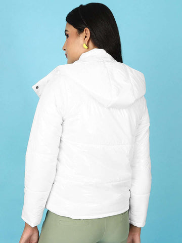 Women's Metallic Jacket With Detachable Hood